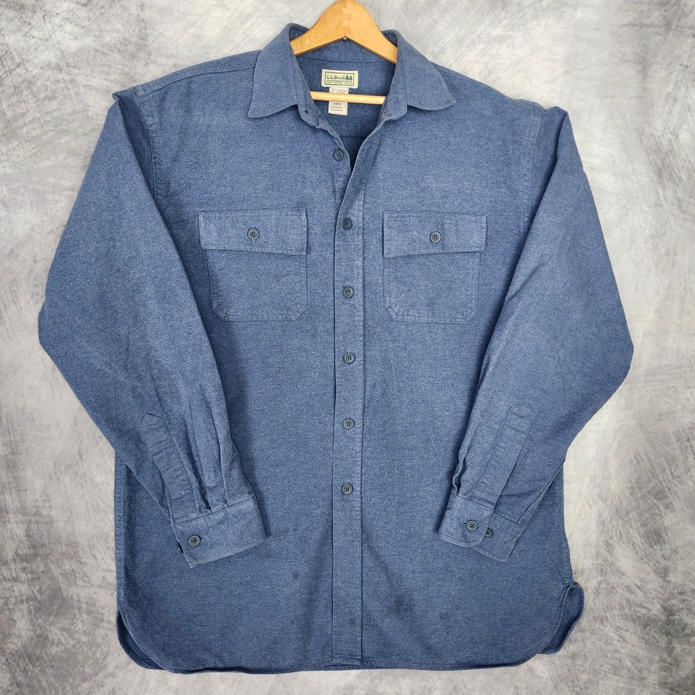 LL Bean Chamois Shirt Mens Large Heavy Flannel Blue Heather 0MT03 Bulgaria